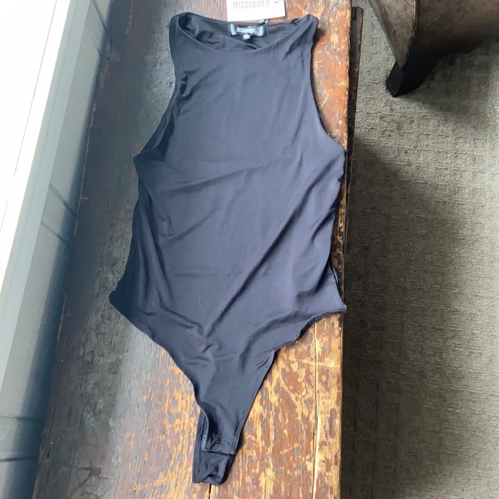 MISGUIDED black racer neck body suit. US 4